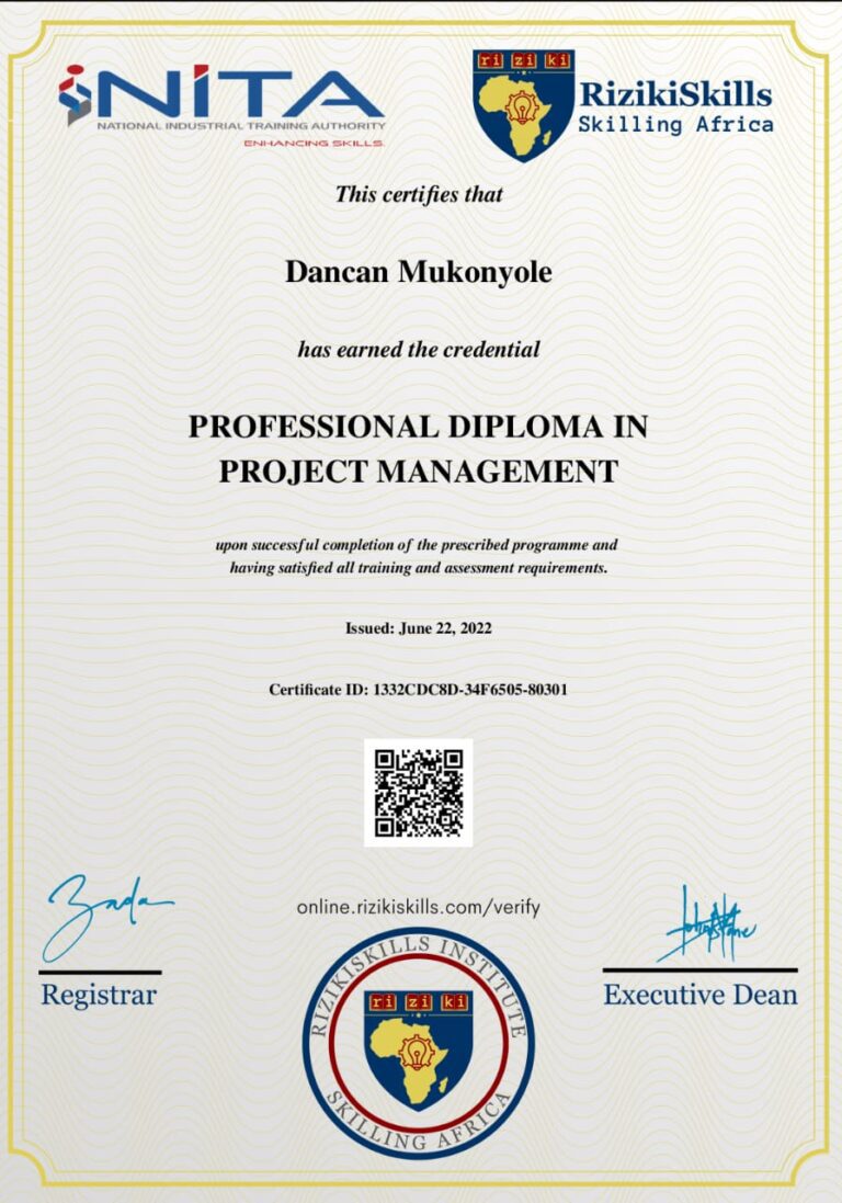 Professional Diploma Certificate RizikiSkills Nov25